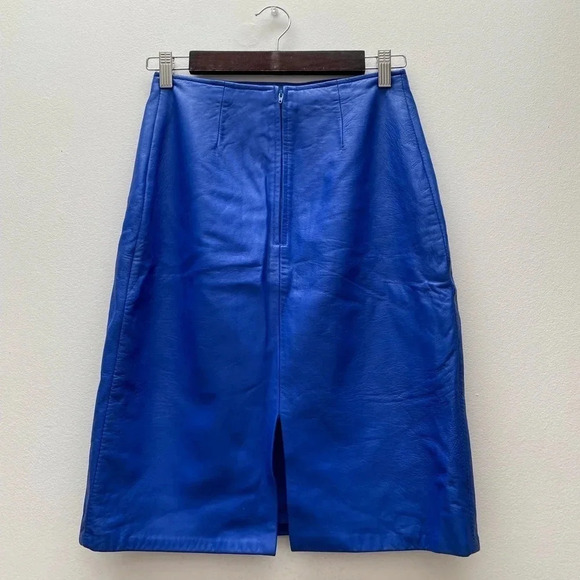 VINTAGE - Bright Blue 1980s Leather Skirt - Picture 7 of 7